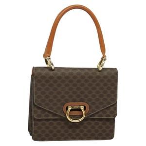 CELINE Macadam Canvas Hand Bag PVC Leather Brown Gold Auth 136199